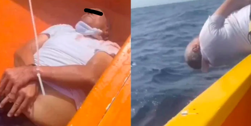 ¡AMARRADO DE MANOS Y PIES! Lanzan al mar a presunto narco venezolano (+video)